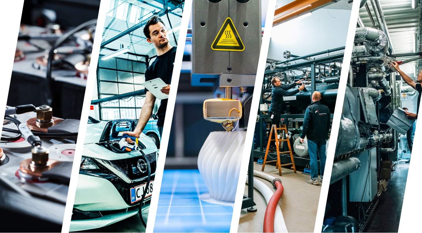 Banner med fem forskellige billeder fra hvert sit lab til Avanceret Energilagring 2025